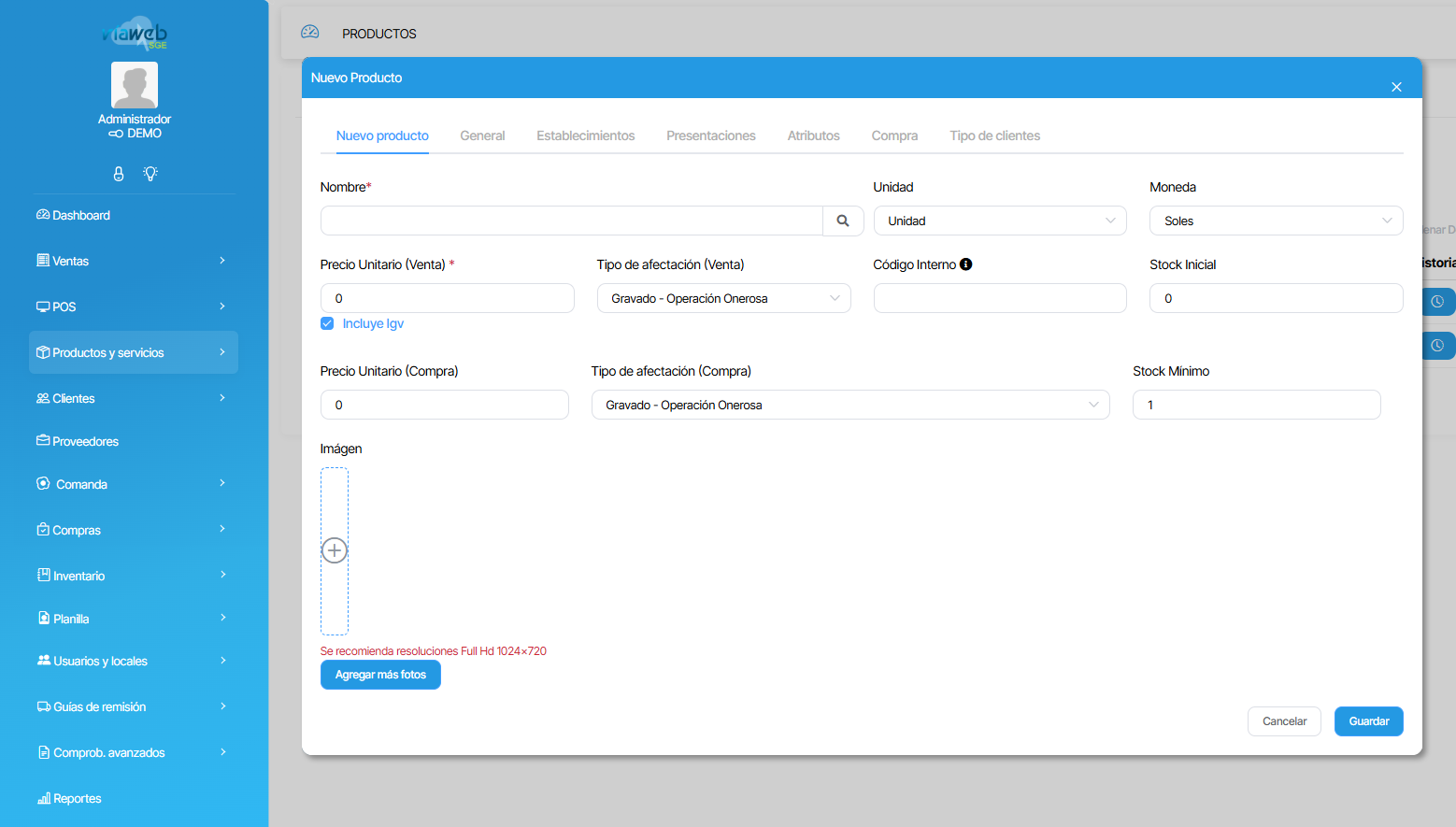 SGE: Crear/Modificar productos
